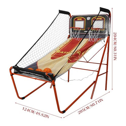 Foldable Indoor Basketball Arcade Game LED Electronic Scoring Double Basketball Machine with Sturdy Steel Frame for 2 Players, Ideal for Home Game Room Kids Adults Family Entertainment