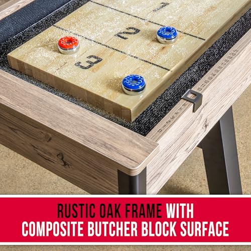 GoSports Premium 9 ft Shuffleboard Table with 8 Pucks, Shuffleboard Wax, and Brush