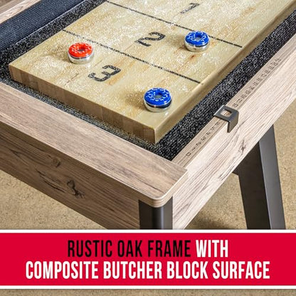 GoSports Premium 9 ft Shuffleboard Table with 8 Pucks, Shuffleboard Wax, and Brush