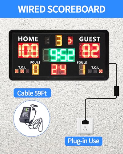 Large Electronic Scoreboard with Tripod,Wall-Mounted Digital Scoreboard & Timer,Basketball Shot Clock 14/24 Second & Custom Time,Score Keeper with LED Display, 110dB Loud Buzzer