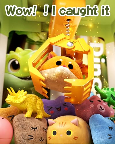 STACTCUTE 32PCS Dinosaur Claw Machine for Kids, Mini Vending Machine with Music & Adjustable Volume, Electronic Arcade Game Prize Dispenser for Birthday Toys Gifts Age 3+ (Small) - size: Small