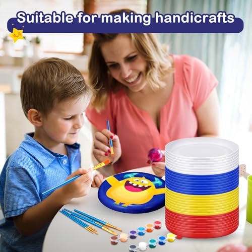 Tenceur 36 Pcs DIY Plastic Flying Disks Bulk 7 Inch Paint Your Own White Flying Disc with Paintbrushes and Paints for Party Favors and Crafts Fun Home Activities Games (Navy Blue,Red,Yellow,White) - color: Navy Blue, Red, Yellow,White