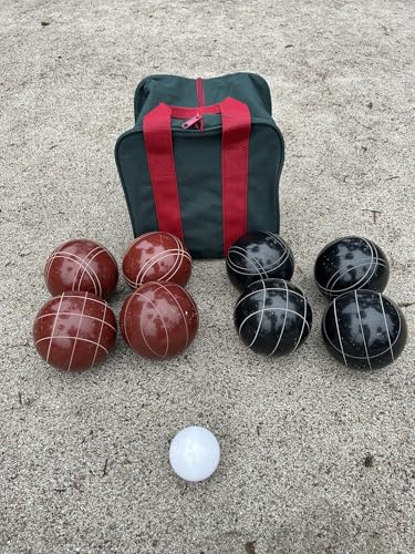 BuyBocceBalls Listing - Made in USA, Premium Quality Official Tournament Bocce Set - 107mm Black and Dark Red Balls Nylon Bag; Regulation Size Balls 920 Grams (2 lbs. 1 oz.)