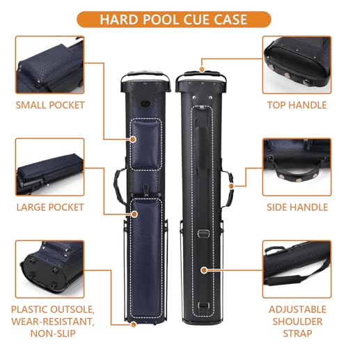 2x4 Pool Cue Case, Hard Pool Cue Case, Billiard Cue Case with Stand, Billiards Accessories Holds 2 Cue Butt and 4 Cue Shafts - color: Black+blue