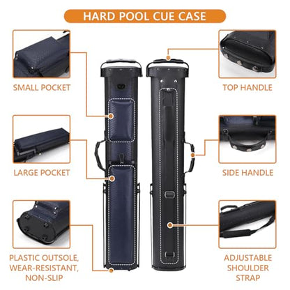 2x4 Pool Cue Case, Hard Pool Cue Case, Billiard Cue Case with Stand, Billiards Accessories Holds 2 Cue Butt and 4 Cue Shafts - color: Black+blue
