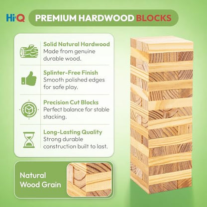 Tumbling Tower Blocks - 48 Piece Wooden Stacking Toy, Classic Balance Tower Game - Stack Tower Game for Kids & Adults, Family Party Fun Block Stacking Game Ages 6+ - color: Wood