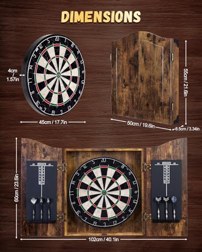 Sisal Dart Board Cabinet Sets, Decorative Dart Boards for Adults [6*Steel Darts] - Wooden Dartboard Cabinet with Integrated Scoreboard for Family Game Rooms - style: RETRO
