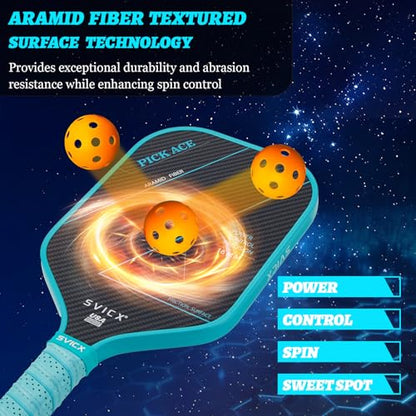 Carbon Fiber Pickleball Paddle 16mm – Professional Pickleball Paddles with Superior Control, Power & Spin – Extended Handle for Two-Handed Grip, USAPA Approved - color: Teal Green