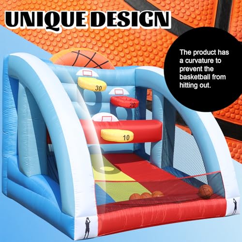 Inflatable Basketball Hoop with Built-in Blower, 9.8x9.8x9.8FT Quick-Inflate Carnival Game, Portable Basketball Shot with 4 Balls & 5 Hoops, Outdoor Indoor Backyard Party Games for Kids Adults