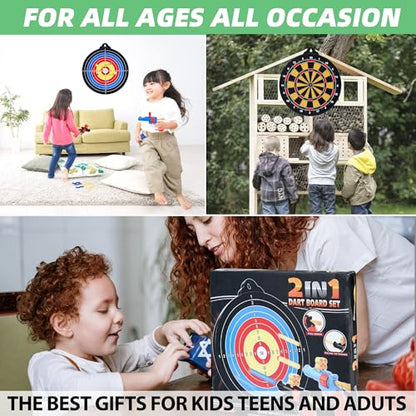 2IN1 Double-Sided Magnetic Dart Board for Kids and Adult.with 2 Toy Gun+40 Foam Dart,Safe Dart Game Set for 3-12 Year Old,Fun Family Game Friends Gifts