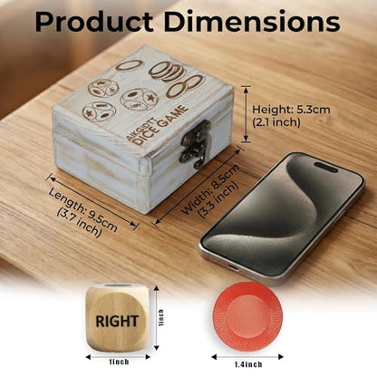 Left Right Roll Dice Game Set - 3 Wood Dice & 36 Plastic Chips in Wooden Box, Fun Family Party Dice Games for Adults, Teens & Friends, White - color: White