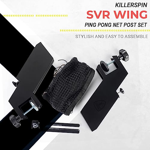 Killerspin Premium SVR Table Tennis Net and Post Set - Portable and Easy Setup 65" Size Ping Pong Screw On Clamp Net, Cotton, Black/Black