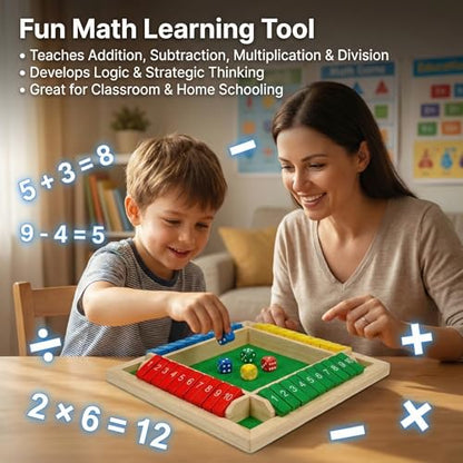 Shut The Box Game Wooden, 2026 New Shut The Box-Wooden Dice Board Game with 8 Dice, Four-Sided Flip Card Game Toys, Enhancing Mathematical and Decision-Making Skill (4 Color)