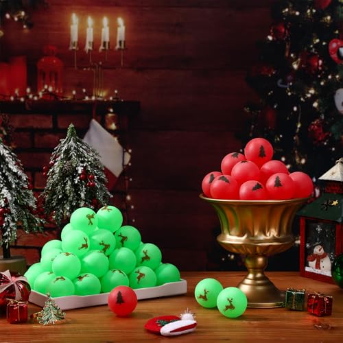 Seenelling 200 Pcs Christmas Table Tennis Balls Green Red Novelty Table Tennis for Game Christmas Party Favors Playing Decoration Props - style: Christmas Style