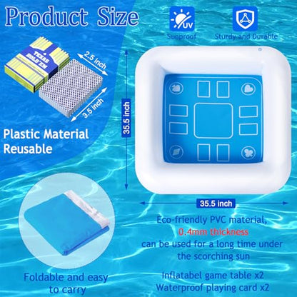 Pool Inflatable Game Table with Waterproof Playing Cards(35.5 inches×35.5 inches,Blue/White) - color: White /Blue, size: 2 Set