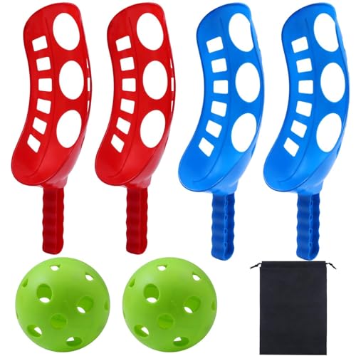 Cooraby Scoop Ball Game Scoop and Ball Toss Set Toss Catch Game Toy Lacrosse Racket Game with Storage Bag, 4 Scoops and 2 Balls