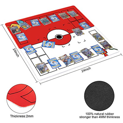 Biouai Playmat for Card Game with Tube - Stitched Play Mat for Card Gameplay with Zones, 2 Player Trainer Game Playing Mat (red) - color: Red