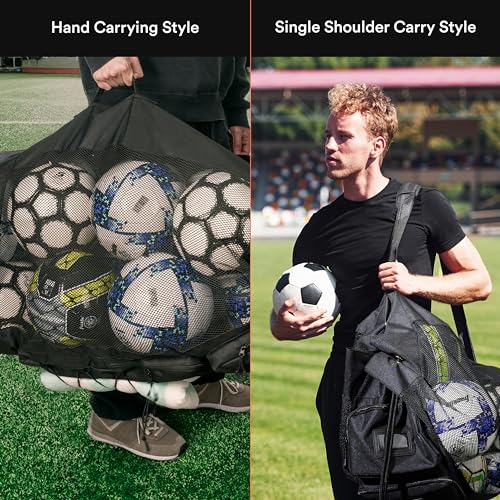 Fitdom Heavy Duty XL Soccer Mesh Equipment Ball Bag w/Adjustable Shoulder Strap Design for Coach. 2 Front Pockets for Sporting Accessories. Best for All Outdoor & Water Gears