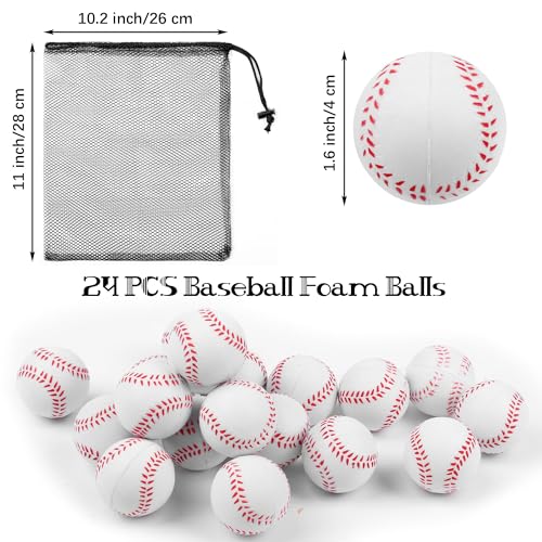 Aodaer 24 Pack Mini Baseball Stress Balls Fidget Ball Toys Bulk | Soft Foam Balls for Sports Party Favor Gifts, Birthday Party Decoration, Goodie Bag Stuffer, Mini Size, with Drawstring Bag - style: Baseball