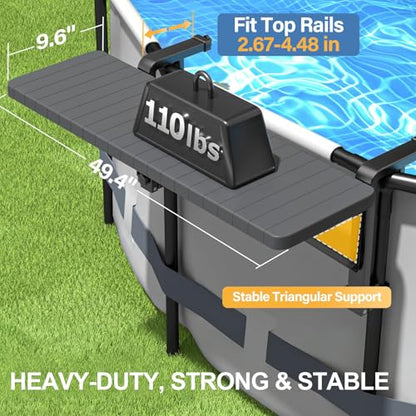 Poolside Bar Table for Above Ground Pool, 49.4x9.6 Outdoor Hanging Swim-Up Table, Holds 110 lbs, Weather-Resistant Easy-Clean, Fits Round/Oval Pools Swimming Pool Accessories, Dark Gray