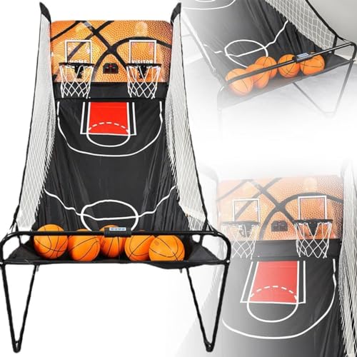 Foldable Dual Shot Basketball Arcade Game, Indoor Outdoor Basketball Game Machine with Electronic Scoring System, 8 Game Modes