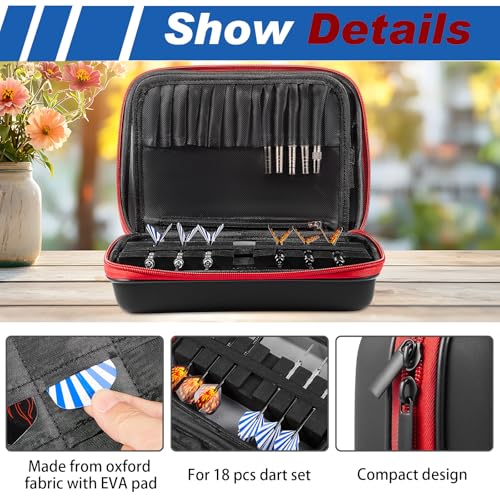 Teenyyou EVA Hard Shell Dart Case Protective Case Storage for 18 Piece Dart Set Tips Flights Shafts and More Accessories Compatible with Steel and Soft Tips