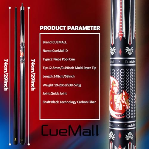 CueMall 58" 2-Piece Billiard Pool Cue Sticks,12.5mm Fiberglass Graphite Composite Billiard Cue Sticks,19oz Pool Sticks Tacos de billar for Adults Men/Women, House or Commercial/Bar Use - color: CueMall-D