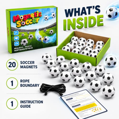 POSOUL 20 Balls Magnetic Game with String, Soccer-Themed Magnet Board Set | Portable Tabletop Strategy Toy for Parties, Travel and Camping, Gift for Kids Ages 3+ and Adults