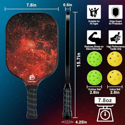 Dulce DOM Pickleball Paddles Set of 2/4 - USAPA Approved, 4 Indoor Outdoor Pickleball Balls, Fiberglass Surface Paddle Racket with Cover Bag, Ideal Training Equipment Gift for Men & Women - color: Red*4