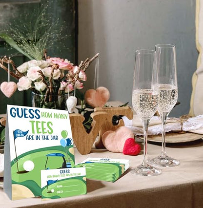 Golf Brithday Decorations,Golf Theme Birthday Party Games, Guess How Many GolfsTees are in the Jar, 50 Cards and Sign,Suite for Birthday Party Bridal Shower Wedding Activities - size: golf