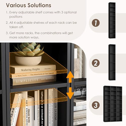 FOTOSOK 8-Tier Media Tower Rack, 11.6 X 9.3 X 70.9 Inches CD DVD Slim Storage Cabinet with Adjustable Shelves, Tall Narrow Bookcase Display Bookshelf for Home Office, Black - color: Black