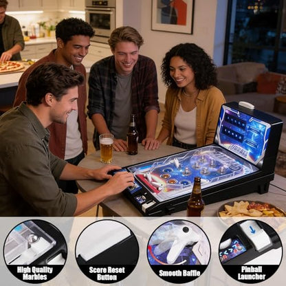Mini Pinball Machine Electronic Tabletop Arcade Pinball Game Retro Desktop Birthday Pinball Gifts Toy with Light Sound Digital Scoreboard
