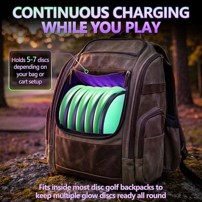 Spiral Disc Golf UV Charging Station, Fast Multi Disc Charging for Luminous Glow Discs, USB Powered Portable Night Play Accessory, Hands Free for Outdoor Practice & Tournaments