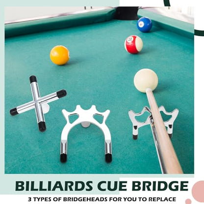 Skylety Retractable Billiards Cue Snooker Pool Bridge Stick with 3 Pieces Removable Bridge Head, Snooker Set Billiards Pool Cue Accessory for Pool Table - color: Silver