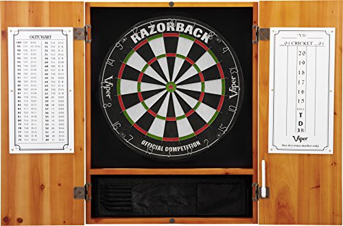 Viper by GLD Products Metropolitan Solid Wood Cabinet & Sisal/Bristle Dartboard Play-Ready Bundle - color: Oak, style: Premium Set