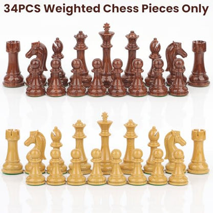 High Polymer Weighted Chess Pieces Only - 3.75'' King - Extra 2 Queens, Standard Tournament Chessmen for Chess Board Game or Replacement of Missing Pieces (No Board), Storage Bag Included