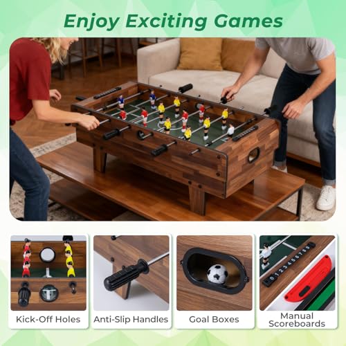 GYMAX 4 in 1 Multi Game Table, 32" Combo Game Table Set Includes Foosball, Pool Table, Hockey, Ping Pong Tabletops w/Accessories for Kids & Adults, Home, Game Room, Family Nights - color: Wood Grain