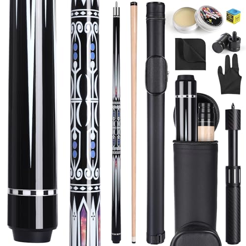 Premium Pool Cue Stick Set, 58'' Billiard Cues Canadian Maple Wood Stick 13mm Tip with Pool Cue Case, Telescopic Carbon Fiber Extension Cue & Billiards Accessories for Billiards Player - style: 20OZ