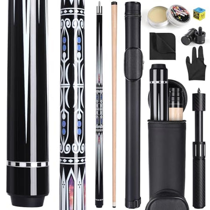 Premium Pool Cue Stick Set, 58'' Billiard Cues Canadian Maple Wood Stick 13mm Tip with Pool Cue Case, Telescopic Carbon Fiber Extension Cue & Billiards Accessories for Billiards Player - style: 20OZ