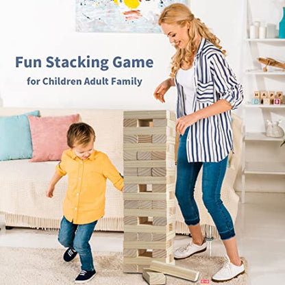 Megwoz Giant Tumble Tower Family Games for Kids and Adults 60 Blocks New Zealand Pine Wooden Blocks Stacking Up to 5 FT for Indoors Outdoors Yard Games for Family - size: L-Up to 5FT