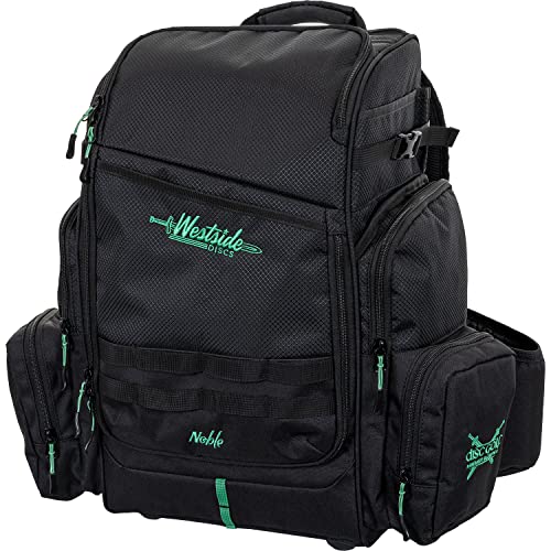 Westside Discs Noble Disc Golf Backpack | Large Frisbee Golf Bag | Main Compartment Holds up to 22 Discs | Extra Space on Sides for Accessories (Black)