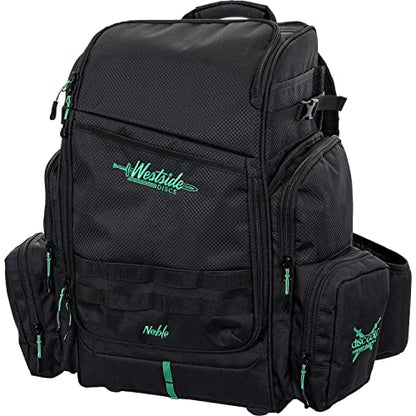 Westside Discs Noble Disc Golf Backpack | Large Frisbee Golf Bag | Main Compartment Holds up to 22 Discs | Extra Space on Sides for Accessories (Black)