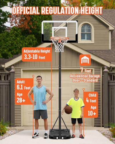 Seray Family Basketball Hoop Outdoor 3.3-10ft Adjustable, Safety Portable Basketball Hoop for Kids/Adults/Family in Poolside/Backyard/Indoor/Court, 40 in Shatterproof Backboard and Enlarged Base