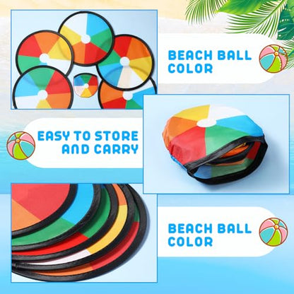 Seenelling 24 Pieces Foldable Flying Disc Fans Set Beach DIY Handheld Folding Fan for Party Creative Gift with Colorful Pocket Adult Summer Outdoor Activity Birthday Party Favors