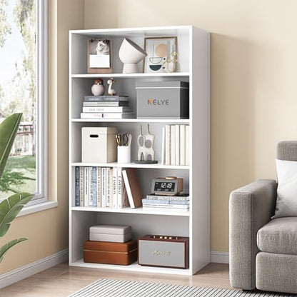 NELYE Basic Open Shelf Bookcase - 5-Tier Wooden Cube Storage Shelves Split Bookshelf, White - color: White, size: 5-Tier