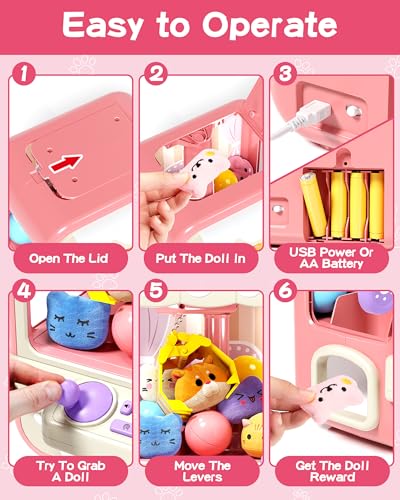 Jovow Claw Machine for Kids, Mini Vending Machine with Music, Prize Dispenser Toys for Girls and Boys, Electronic Claw Game Machine for Party Birthdays, Includes 35 Mini Toys (Small)