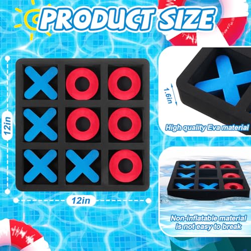 Liliful Large Floating Tic Tac Toe Board Game, 12''x12'' Waterproof EVA Foam Pool Board with Floating X and O Pieces, Pool Fun Party Game for Kids Adults Family Outdoor Beach Swimming