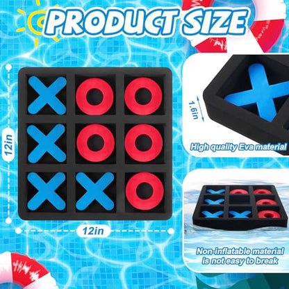 Liliful Large Floating Tic Tac Toe Board Game, 12''x12'' Waterproof EVA Foam Pool Board with Floating X and O Pieces, Pool Fun Party Game for Kids Adults Family Outdoor Beach Swimming