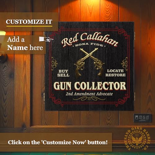 Personalized Dart Board Cabinet Set with 6 Steel Tip Darts, Paper Fibre Dartboard, Chalk & Eraser (21.5 x 21.5 x 2.75") - Occupational Man Cave Dart Boards for Adults - Gun Collector (411) - style: Gun Collector Dartboard & Cabinet Set