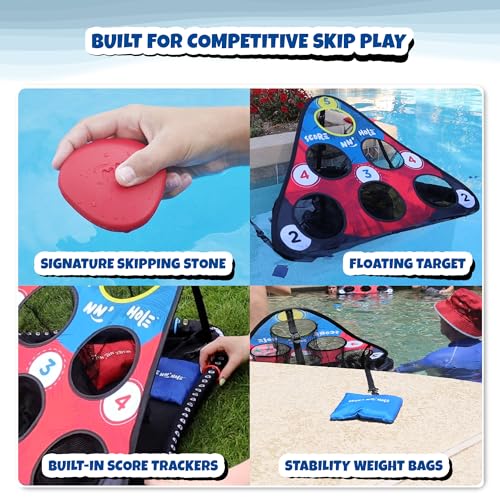 SKIP NN' HOLE Original Fun Stonne Skipping Meets Pool Cornhole Game Floating | for All Ages | Fun Swimming Pool Game for Adults and Family | Easy Setup, Durable, Portable Water and Lake Toy |